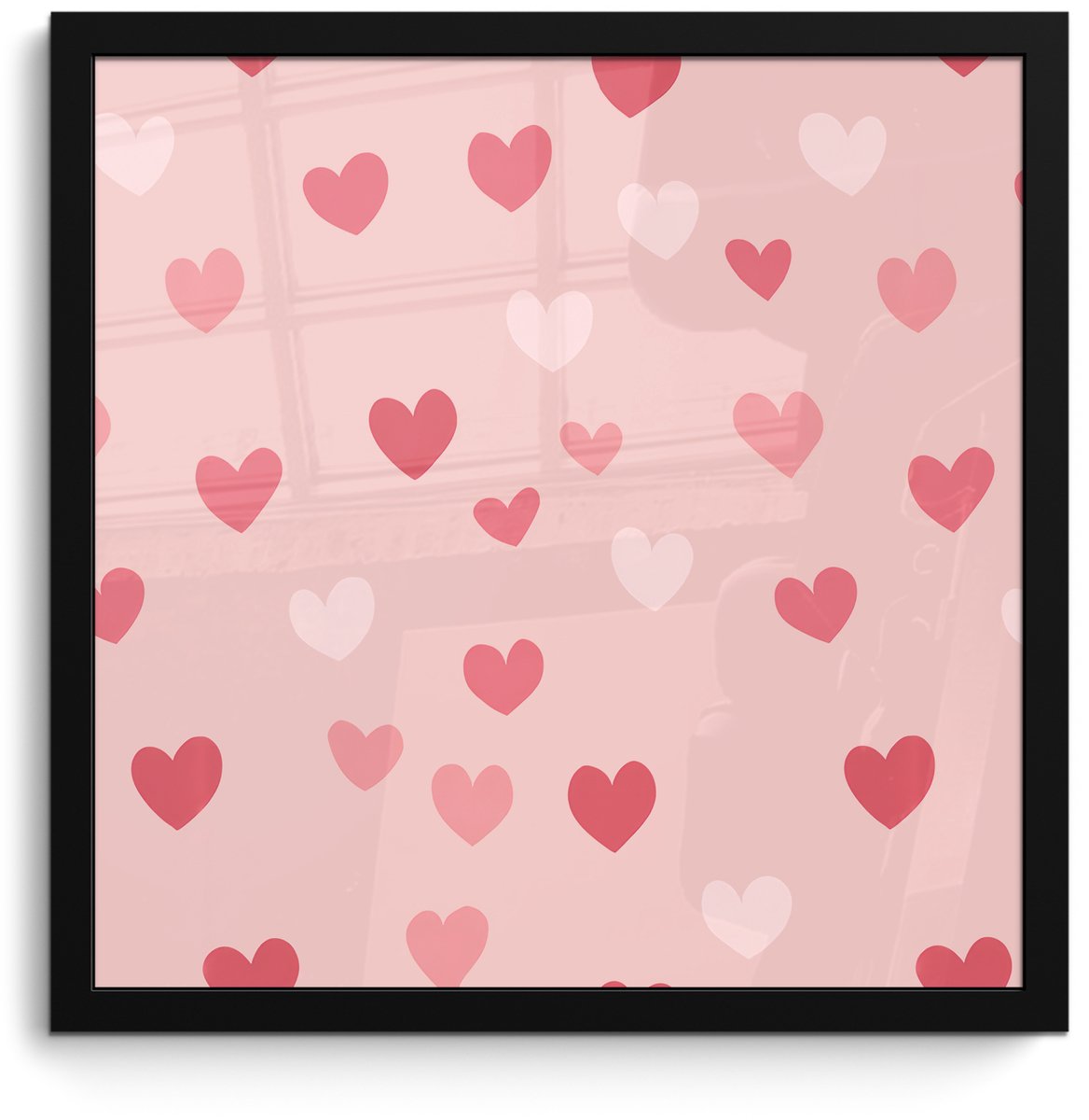 FrameYourWall Poster in lijst - Fotolijst 40x40 cm - Posters - Hartjes - Patroon - Roze - Eenvoudig - Posterlijst zwart - Decoratie - Wanddecoratie woonkamer - Muurdecoratie slaapkamer