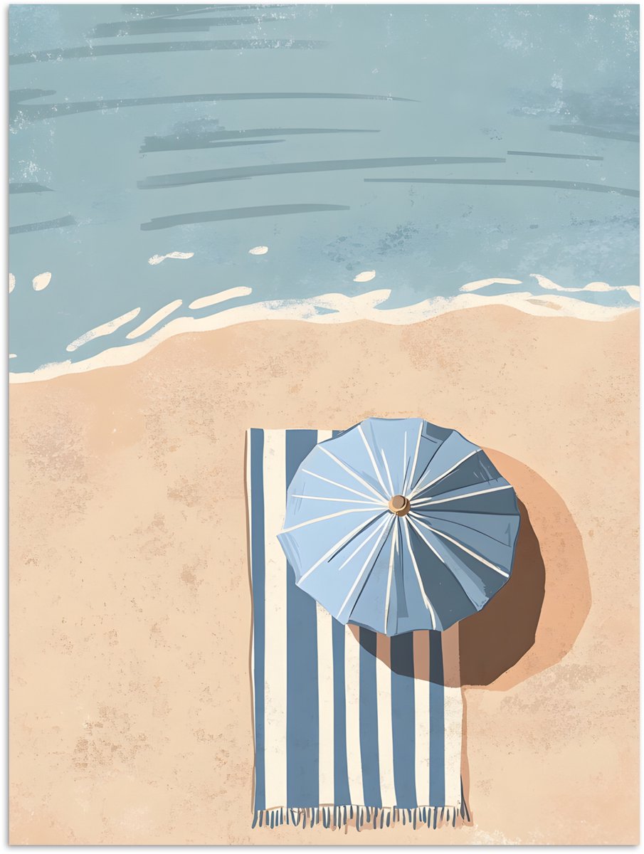 Poster 30x40 cm - Strandlaken - Strepen - Parasol - Strand - Posters - Kamer decoratie - W
