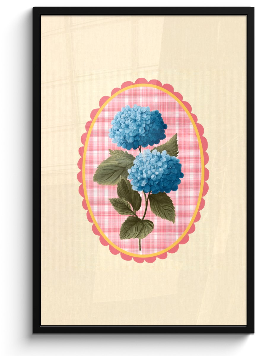 FrameYourWall Poster in lijst - Fotolijst 60x90 cm - Posters - Bloemen - Blauw - Lijst - Bladeren - Posterlijst zwart - Decoratie - Wanddecoratie woonkamer - Muurdecoratie slaapkamer Bloemen - Lijst