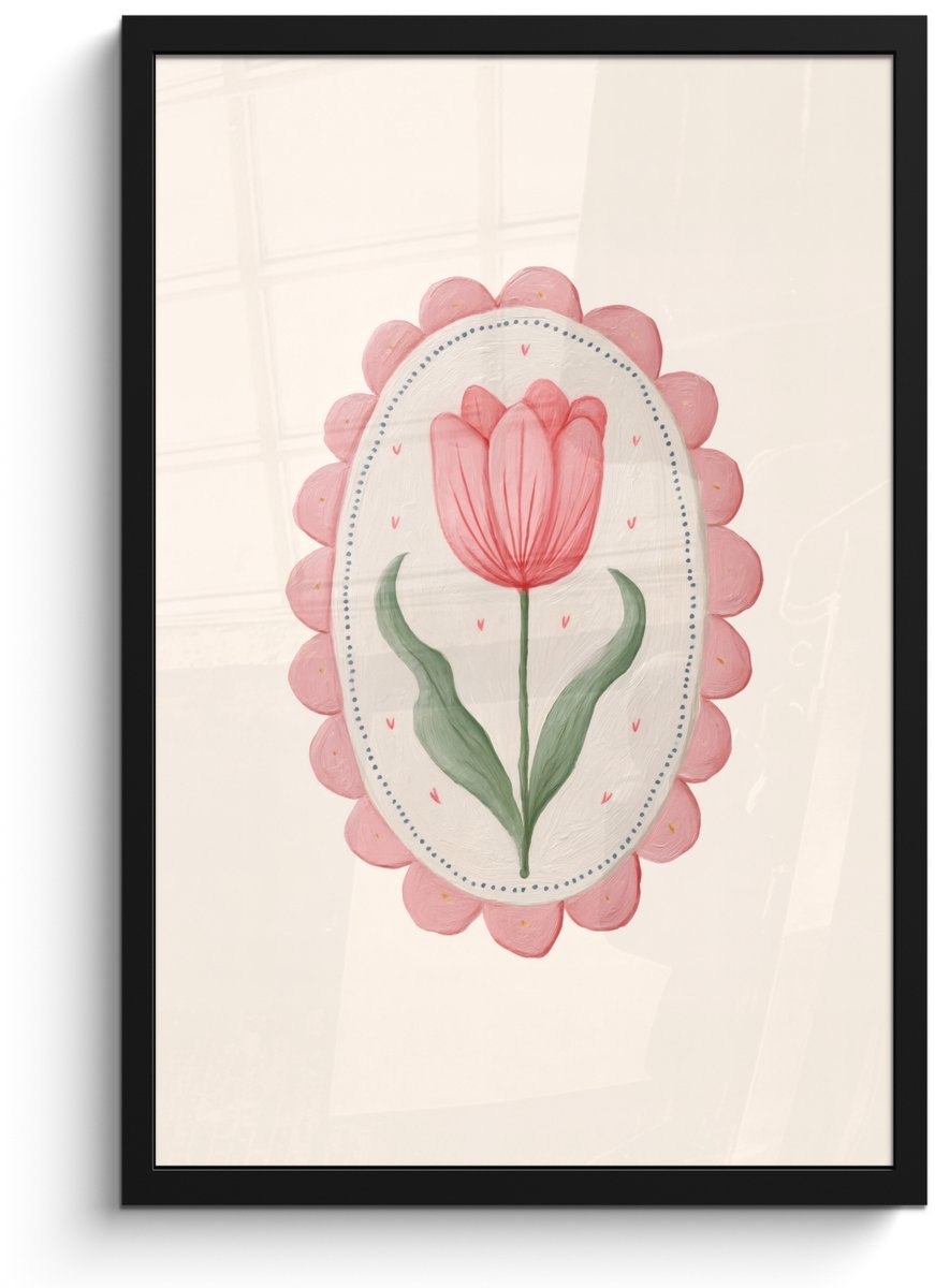 FrameYourWall Poster in lijst - Fotolijst 40x60 cm - Posters - Tulp - Lijst - Ovaal - Illustratie - Posterlijst zwart - Decoratie - Wanddecoratie woonkamer - Muurdecoratie slaapkamer Tulp - Ovaal