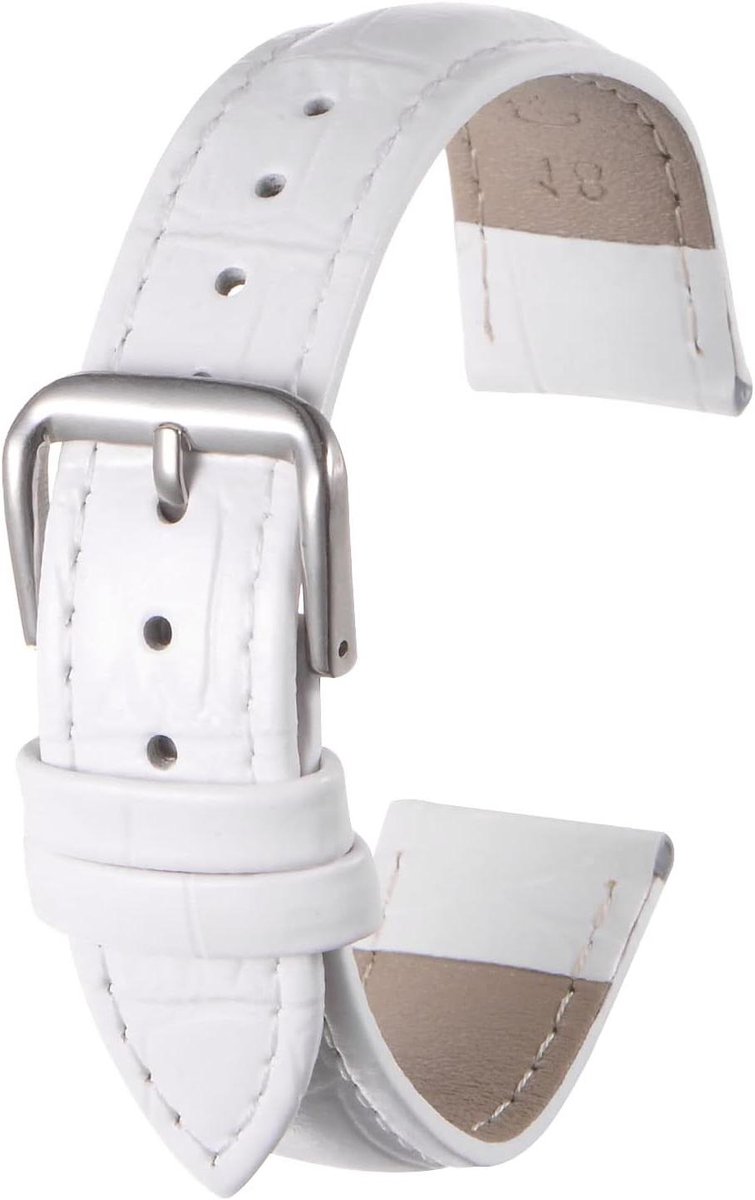 Lederen horlogebandje 14mm reliëfpatroon rundleer vervanging veerstrips wit unisex