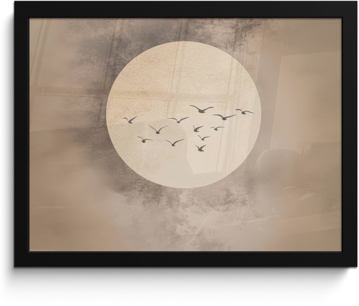 FrameYourWall Poster in lijst - Fotolijst 40x30 cm - Posters - Vogel - Beige - Japandi - Posterlijst zwart - Decoratie - Wanddecoratie woonkamer - Muurdecoratie slaapkamer Japandi - Vogels