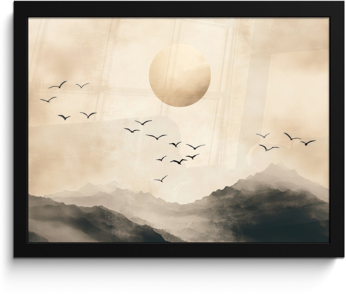 FrameYourWall Poster in lijst - Fotolijst 40x30 cm - Posters - Landschap - Japandi - vogel - Posterlijst zwart - Decoratie - Wanddecoratie woonkamer - Muurdecoratie slaapkamer