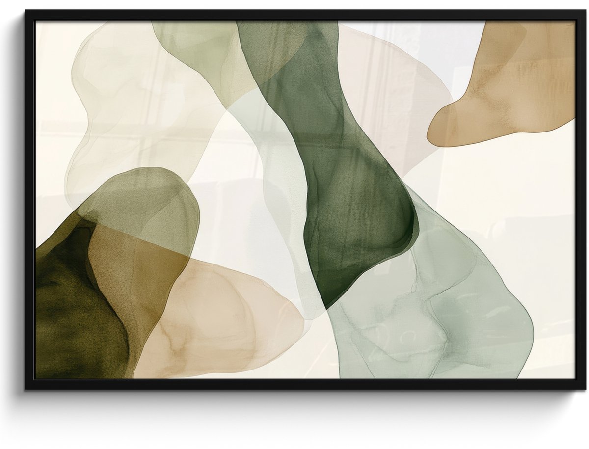 FrameYourWall Poster in lijst - Fotolijst 120x80 cm - Posters - Japandi - Abstract - Groen - Posterlijst zwart - Decoratie - Wanddecoratie woonkamer - Muurdecoratie slaapkamer