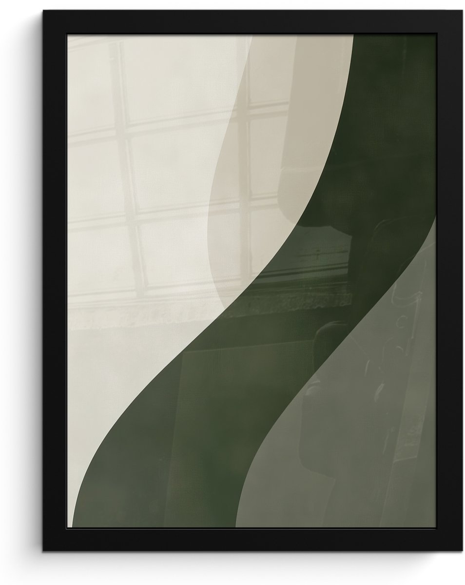 FrameYourWall Poster in lijst - Fotolijst 30x40 cm - Posters - Japandi - Groen - Abstract - Modern - Posterlijst zwart - Decoratie - Wanddecoratie woonkamer - Muurdecoratie slaapkamer Lijn