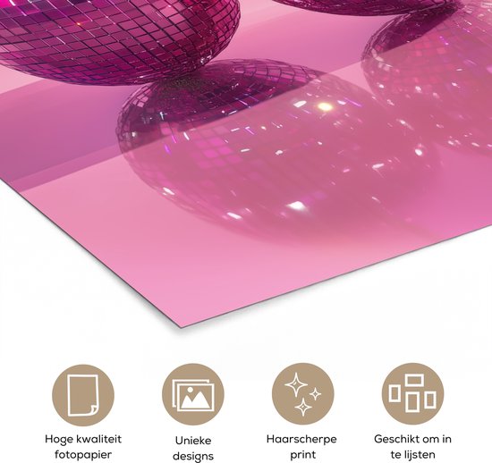 Poster 40x60 cm - Glitter - Discobol - Roze - Kersen - Posters - Wanddecoratie keuken - Muurdecoratie woonkamer - Decoratieve accessoires - Kamer muur decoratie