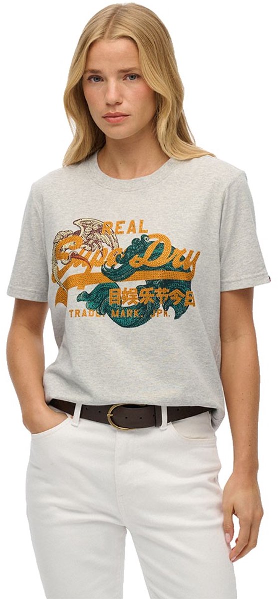 Superdry Tokyo T-shirt met vintage logo en relaxte pasvorm Dames T-shirts Grijs