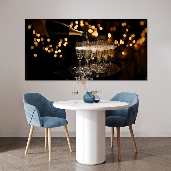 Affiche 150x75 cm - Lumières - Champagne - Plateau - Verres - Posters - Décoration murale cuisine - Décoration murale salon - Accessoires décoratifs - Décoration murale chambre