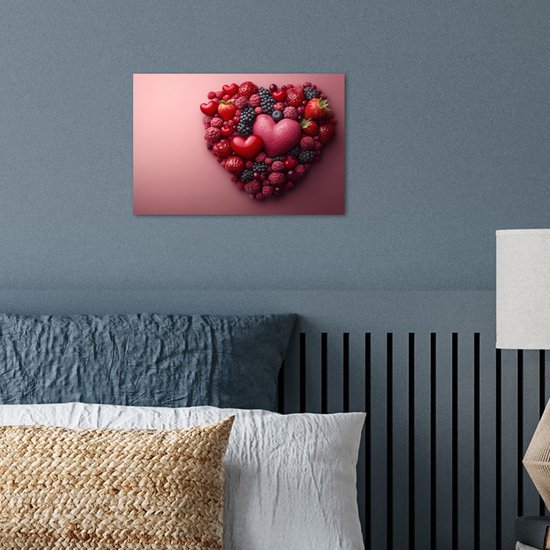 Poster 30x20 cm - Fruit - Hartjes - Aardbeien - Frambozen - Bosbessen - Posters - Kamer decoratie - Wanddecoratie woonkamer - Muurdecoratie slaapkamer