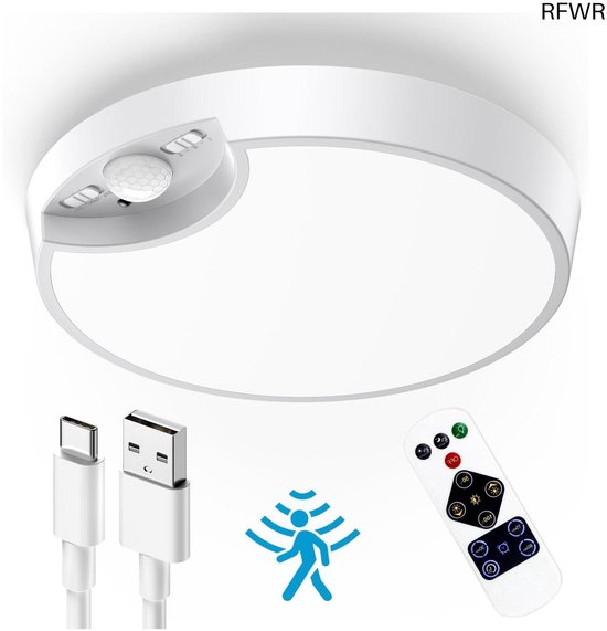 SNADER LED-Plafondlamp Met Bewegingsmelder En Afstandsbediening - Draadloos, Dimbaar, 12000 MAh Accu