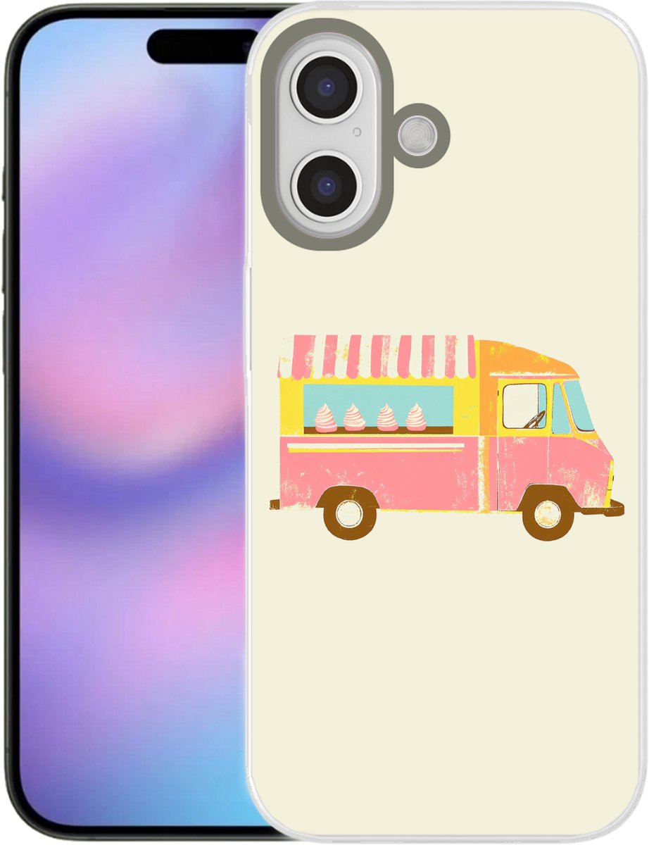 Telefoonhoesje Geschikt voor iPhone 17 hoesje - Ijskar - Retro - Softijsjes - Roze - Siliconen Telefoonhoesje Telefoonhoesje