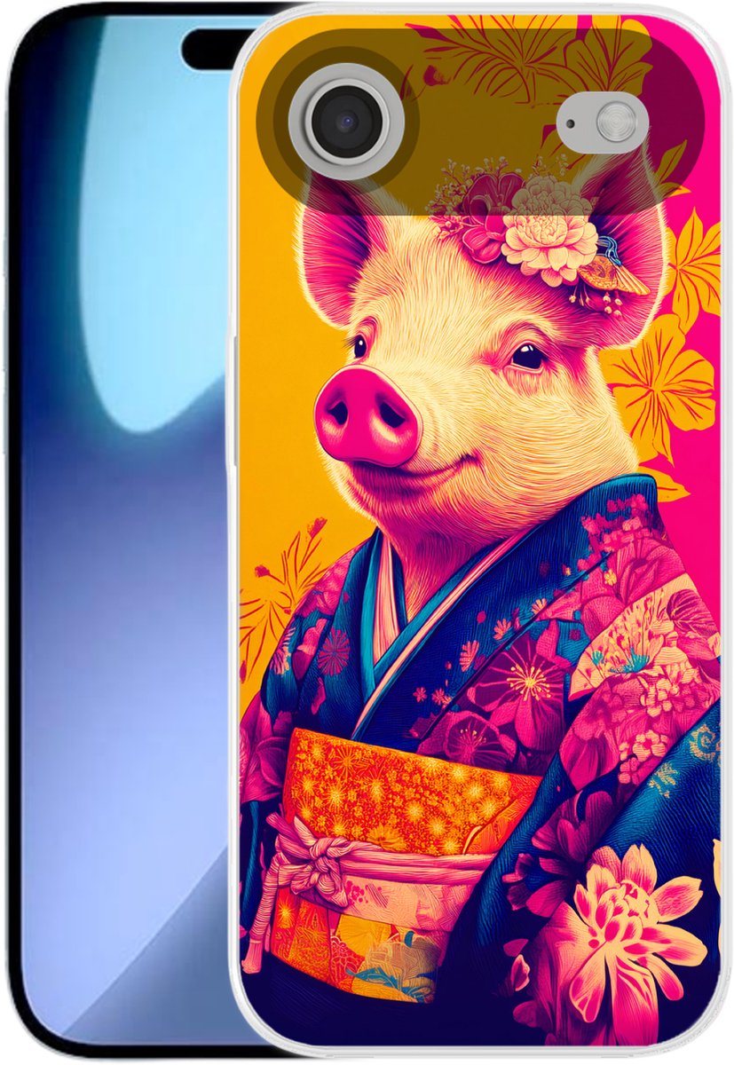 Telefoonhoesje Geschikt voor iPhone Air hoesje - Varken - Bloemkroon - Kimono - Abstract - Siliconen Telefoonhoesje Telefoonhoesje