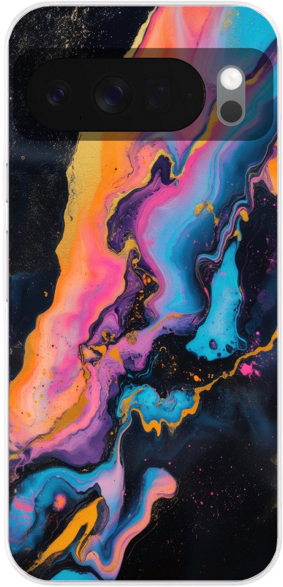 Telefoonhoesje Geschikt voor Google Pixel 10 hoesje - Modern - Marmer print - Oranje - Siliconen Telefoonhoesje Telefoonhoesje