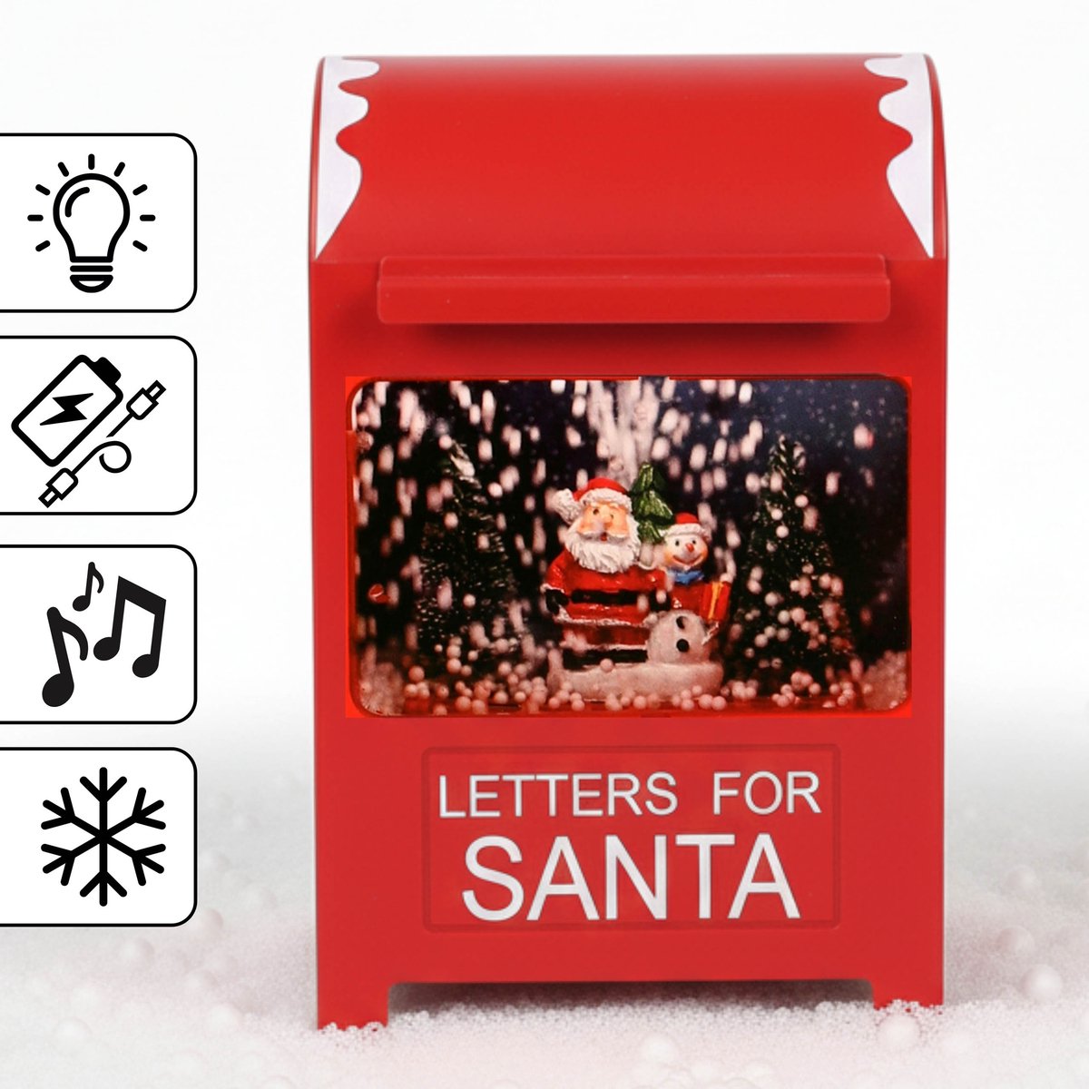 Rode, FEESTELIJKE brievenbus, LED-muziekdoos, bewegende sneeuw, GELUID, kerstversiering 23x15x12 cm