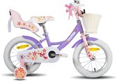 JOYSTAR Unicorn Meisjesfiets 16 Inch – Met Poppenzitje, Mandje & Zijwieltjes – Kinderfiets 4 tot 7 Jaar (104-134 cm) – Paars