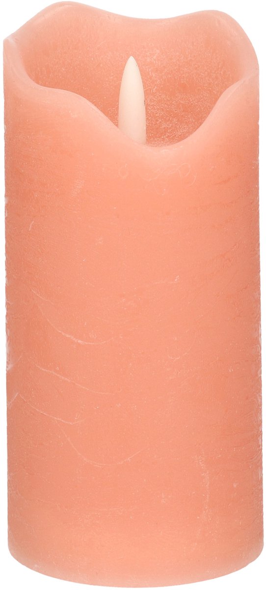 Stern Fabrik LED kaars/stompkaars - roze - D7,5 x H15 cm - timer - 3D vlam