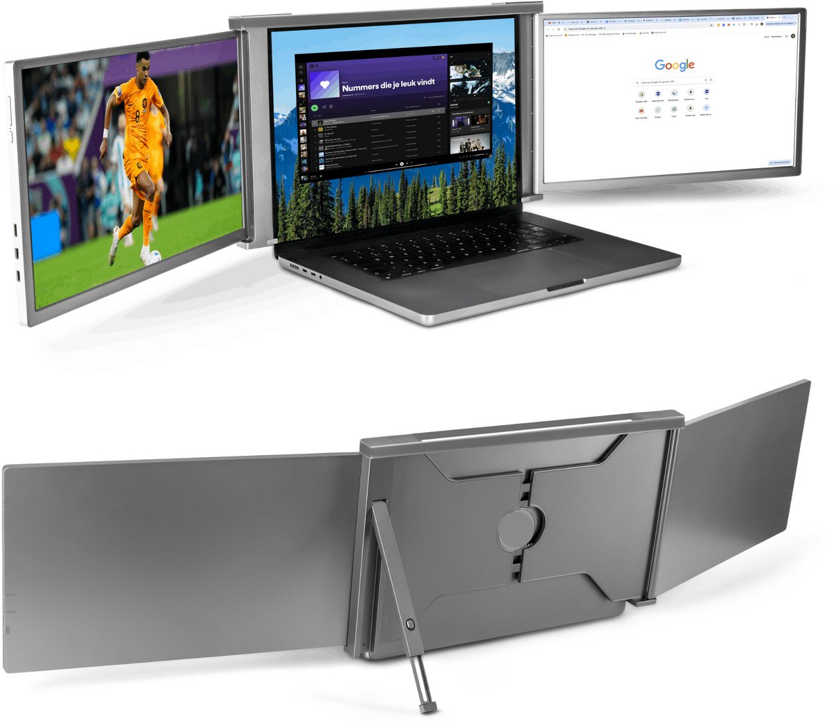 Blerron Tri-Screen PRO - 15.4" - Portable Monitor - Beeldscherm - Monitoren - Scherm - Monitor - Inclusief Beschermhoes - 1920x1080P - 60 Hz - HDMI & USB-C - Laptopscherm: 15.6" - 17.3" - Grijs