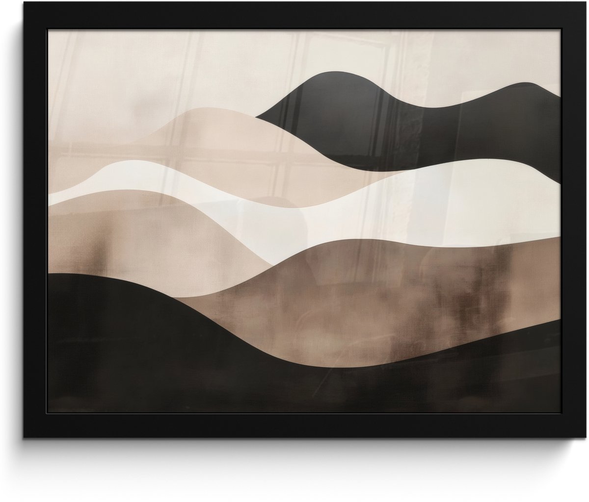 FrameYourWall Poster in lijst - Fotolijst 40x30 cm - Posters - Abstract - Landschap - Golven - Crèmekleur - Posterlijst zwart - Decoratie - Wanddecoratie woonkamer - Muurdecoratie slaapkamer