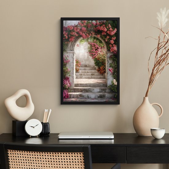 Affiche encadrée - Cadre photo 40x60 cm - Posters - Transparent - Roses - Vintage - Portail - Cadre affiche noir - Décoration - Décoration murale salon - Décoration murale chambre