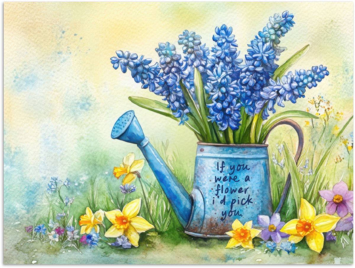 Poster 80x60 cm - Lavendelbloemen - Quote - Gieter - Posters - Kamer decoratie - Wanddecor
