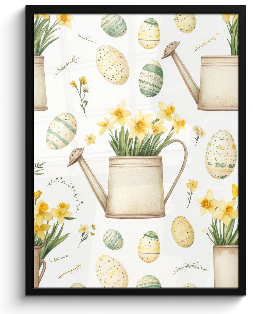 Poster in lijst - Fotolijst 60x80 cm - Posters - Gieter - Bloemen - Eieren - Posterlijst z