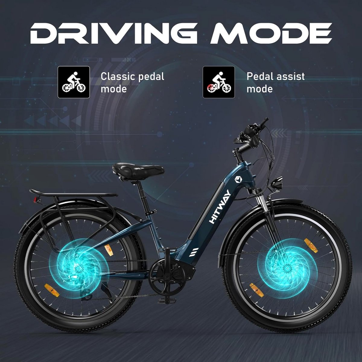 Hitway Elektrische Fiets BK16 - Trendy 26*3.0 Inch City Commuter EBike met Afneembare 48V 18Ah Lithium Batterij - Mountain E-Bike met 250W Motor - 7 Versnellingen - IP54 Waterdicht - afbeelding 3