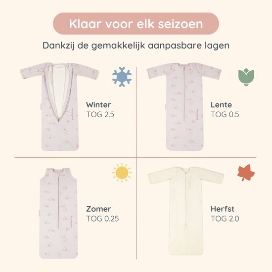Puckababy Slaapzak 4 Seizoenen Baby - Zomerslaapzak en Winterslaapzak (6m-2,5j) - TOG 0.25 tot TOG 2.5 - Swans van Puckababy — afbeelding 4