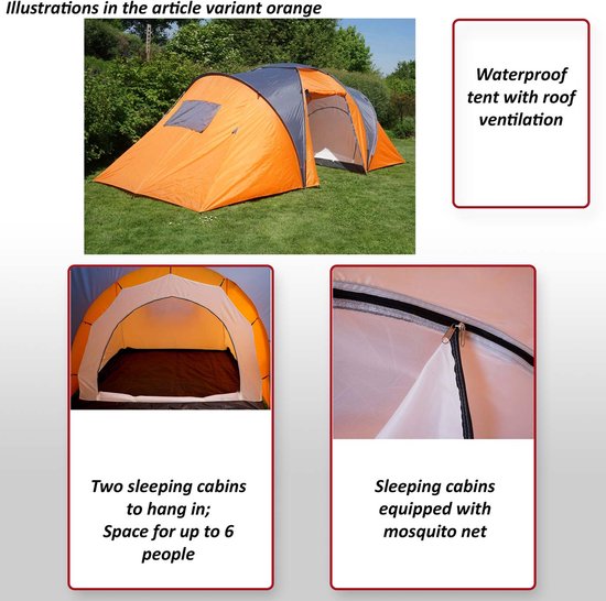 Campingtent Loksa, 6-persoons koepeltent Iglo tent Feesttent, 6 personen ~ groen van Camping — afbeelding 2