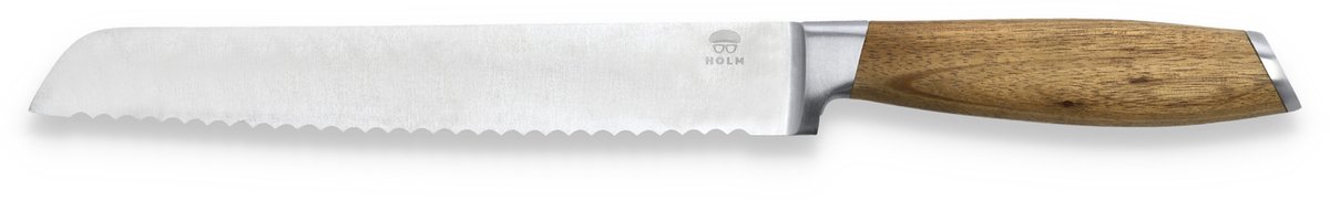 HOLM Broodmes - 33 cm - RVS en FSC Gecertificeerd Acaciahout - Keukenmes gekarteld - Broodsnijder
