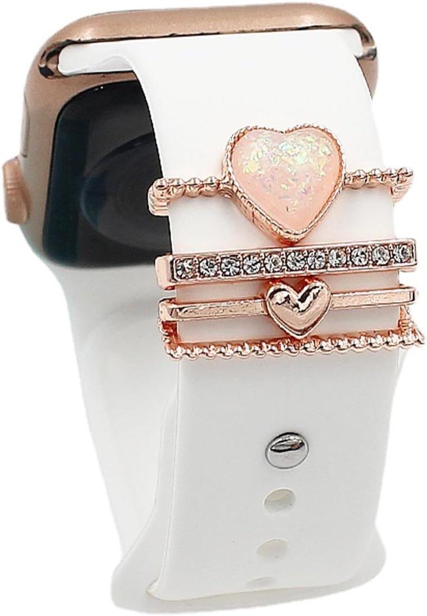 Allecto plus - Horlogebandlus met Hartvormige Decoratieve Ringen - Roze - Accessoires voor Slimme Horlogeband