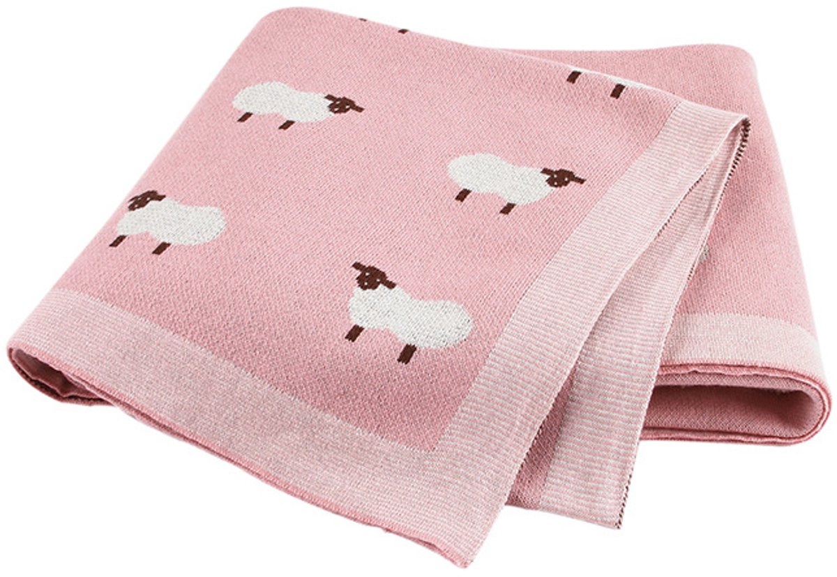 Image of 100% katoenen, zachte, comfortabele, lichtgewicht omslagdoek voor een kraamcadeau (Schaap - Lichtroze)