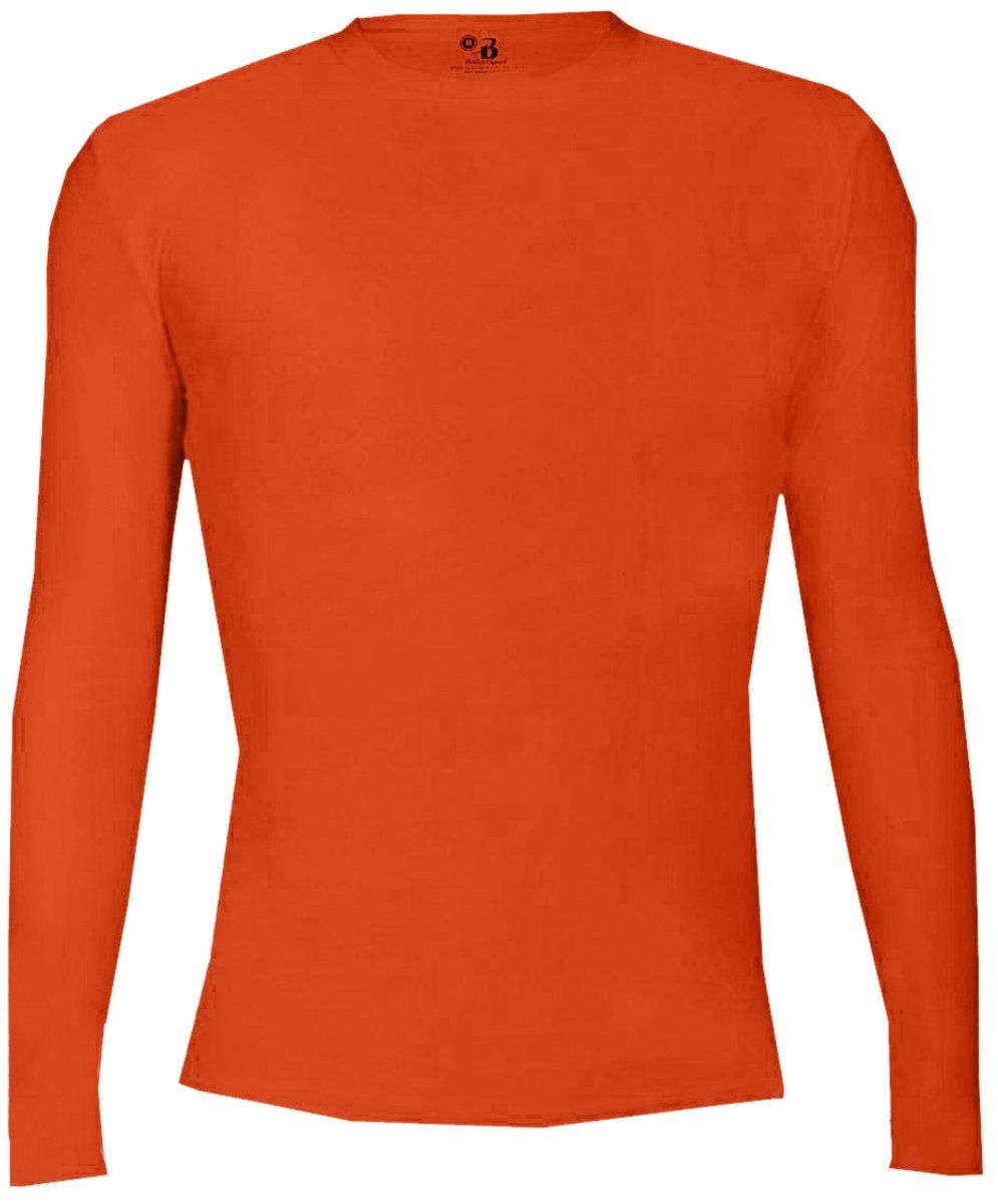 Badger Sports - Pro Compression - Ondershirt - Lange Mouw - Ronde Hals - Jeugd - Oranje - Jeugd M