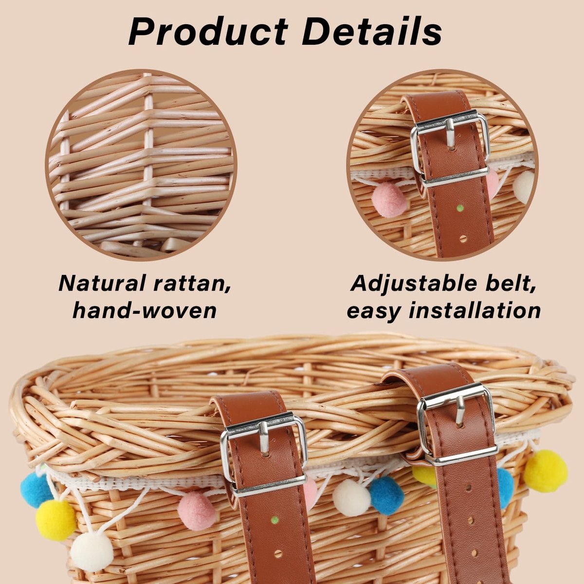 Rieten kinderfietsmand voor meisjesfietsen 12 14 16 18 20 inch - duurzame en elegante fietsaccessoires
