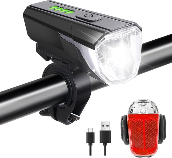 Witte Led-fietsverlichtingsset USB Oplaadbaar - 100 M Bereik 180 Lumen 50 Lux Stvzo Goedgekeurd Met Reflector