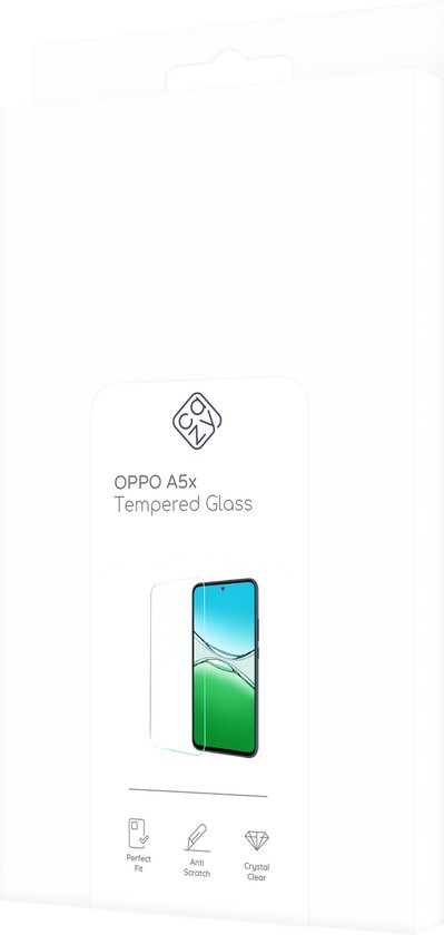 Doos met Oppo A5x gehard glas screenprotector, perfecte pasvorm, krasvrij, kristalhelder.