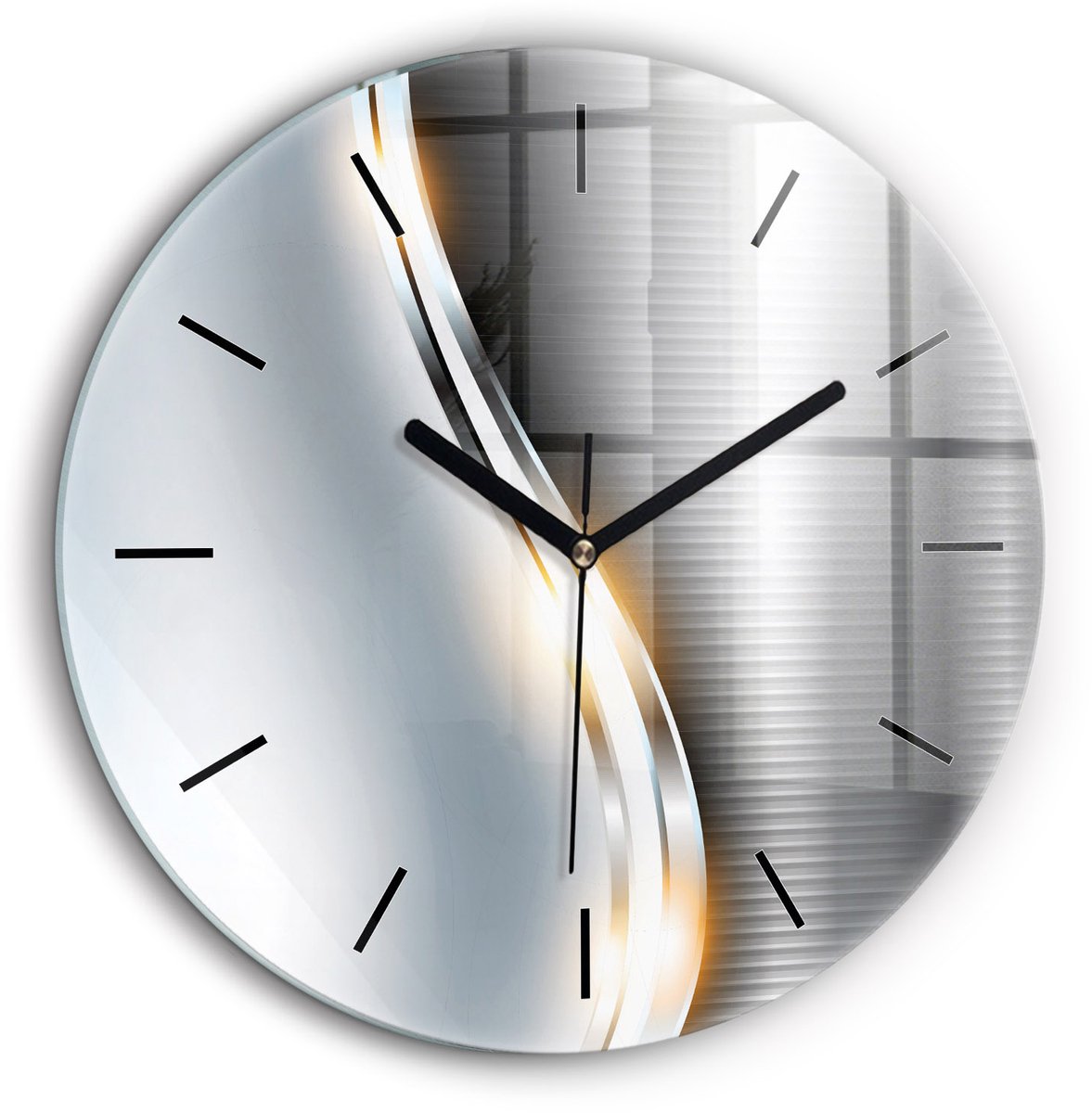 Wallfluent Wandklok - Metaalabstractie Decoratieve Wandklok - 60 cm x 60 cm - Zilver Wandklok - Zwarte Handen - Wandklok Zonder Cijfers - Wandklok Glas Woonkamer - Ronde Glazen Klok - Industrieel Wandklok - Stijlvolle Klok
