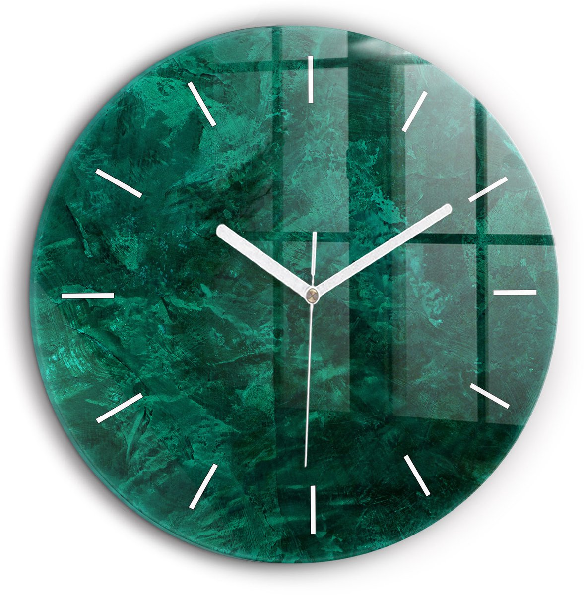 Wallfluent Wandklok - Smaragdgroene muur Klok met Afbeelding - 60 cm x 60 cm - Groente Wandklok - Witte Handen - Wandklok Zonder Cijfers - Kinder Wandklok Glas - Ronde Glas Klok - Industrieel Wandklok - Unieke Wandklok