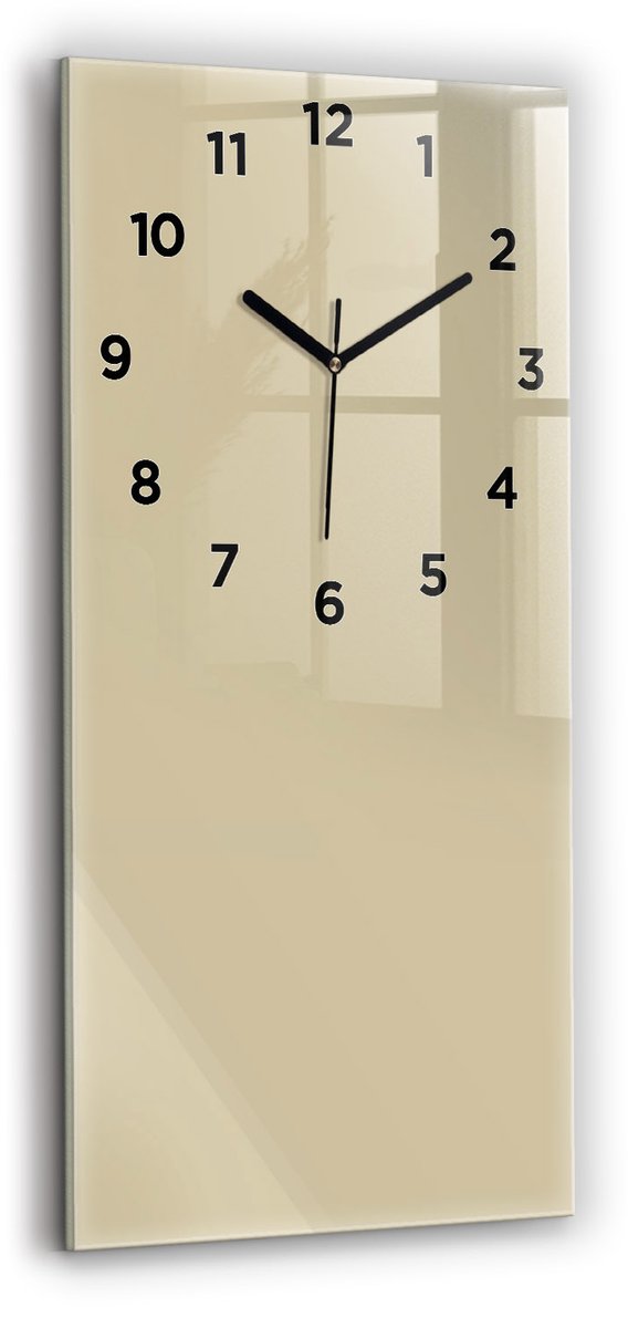 Wallfluent Wandklok - Beige Rechthoekige Glazen Wandklok - 30 cm x 60 cm - Beige Wandklok - Zwarte Handen - Wandklok Met Cijfers - Wandklok voor in de Keuken - Glazen Klok Rechthoekige - Minimalistisch Wandklok - Rechthoekige Glas Klok