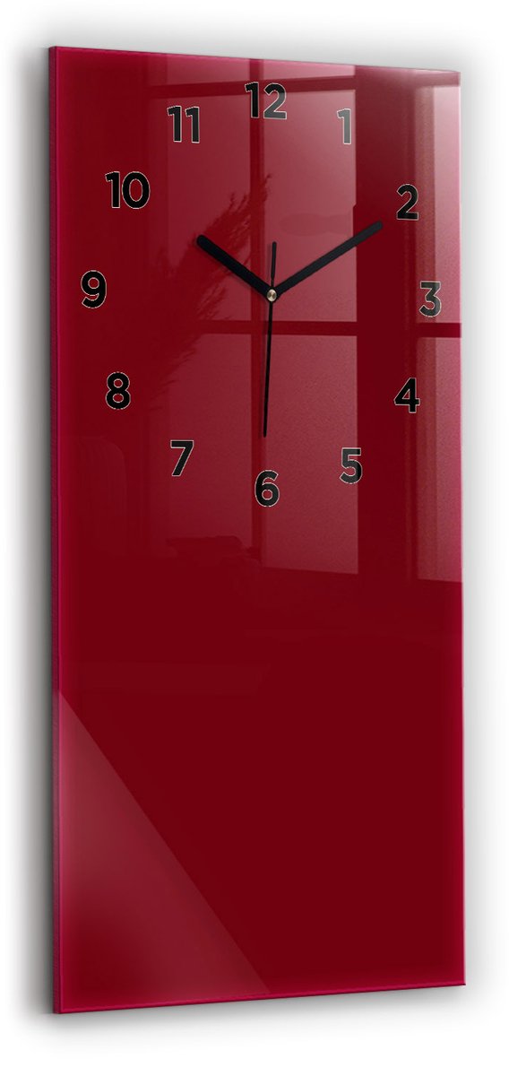 Wallfluent Wandklok - Bourgondië Rechthoekige Glazen Wandklok - 30 cm x 60 cm - Bourgondië Wandklok - Zwarte Handen - Wandklok Met Cijfers - Kinder Wandklok Glas - Glazen Klok Rechthoekige - Minimalistisch Wandklok - Rechthoekige Glas Klok