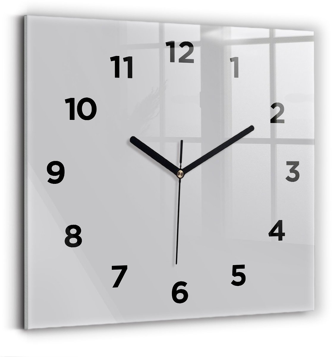 Wallfluent Wandklok - Lichtgrijs Vierkante Glazen Klok - 30 cm x 30 cm - Lichtgrijs Wandklok - Zwarte Handen - Wandklok Met Cijfers - Kinder Wandklok Glas - Vierkante Glazen Wandklok - Industrieel Wandklok - Vierkante Glas Klok