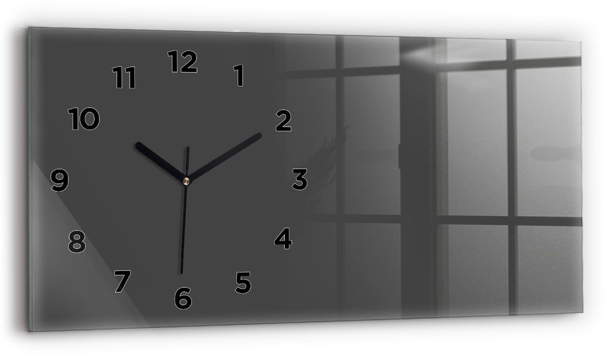 Wallfluent Wandklok - Grijs Rechthoekige Glazen Wandklok - 60 cm x 30 cm - Grijs Wandklok - Zwarte Handen - Wandklok Met Cijfers - Stille Wandklok Slaapkamer - Glazen Klok Rechthoekige - Minimalistisch Wandklok - Rechthoekige Glas Klok
