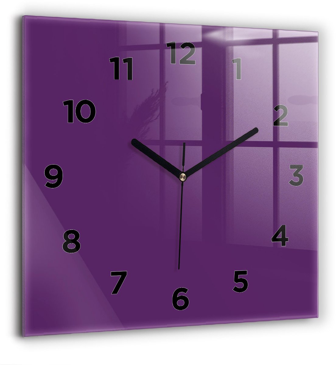 Wallfluent Wandklok - Paars Vierkante Glazen Klok - 60 cm x 60 cm - Paars Wandklok - Zwarte Handen - Wandklok Met Cijfers - Kinder Wandklok Glas - Vierkante Glazen Wandklok - Industrieel Wandklok - Vierkante Glas Klok