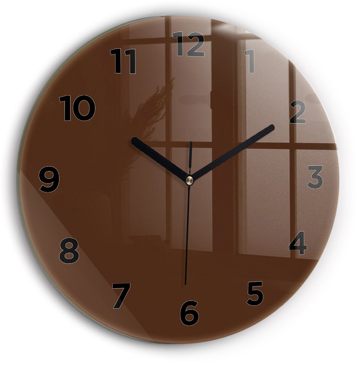 Wallfluent Wandklok - Bruin Ronde Glazen Klok - 30 cm x 30 cm - Bruin Wandklok - Zwarte Handen - Wandklok Met Cijfers - Wandklok voor in de Keuken - Ronde Glazen Wandklok - Industrieel Wandklok - Ronde Glas Klok