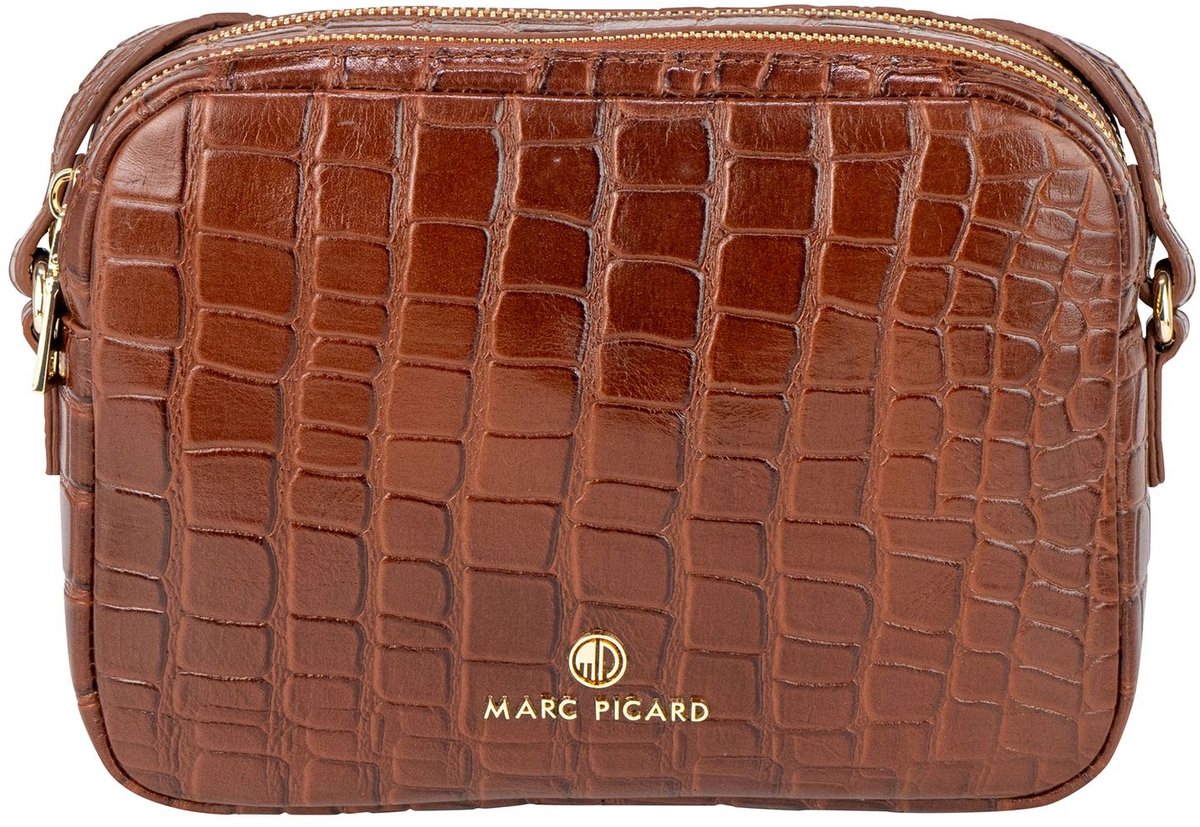 Marc Picard Leren schoudertas Croco Shoulder Bag Cognac bruine