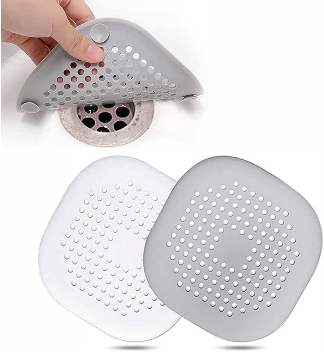 TOVBMUP Siliconen afvoerzeef - 2-pack - Doucheafvoerfilter - Haarvanger - Badafvoerdeksel - Geschikt voor badkamer-, badkuip- en keukenafvoeren - Grijs, Wit