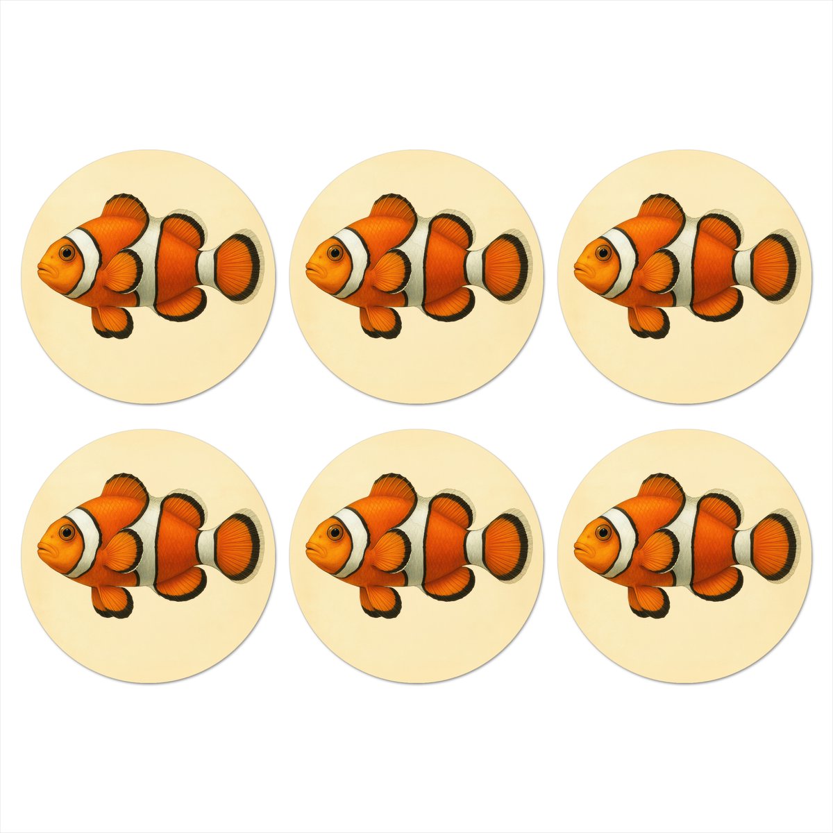 Onderzetters voor glazen - Rond - Vis - Oranje - Strepen - 10x10 cm - Glasonderzetters - 6 stuks