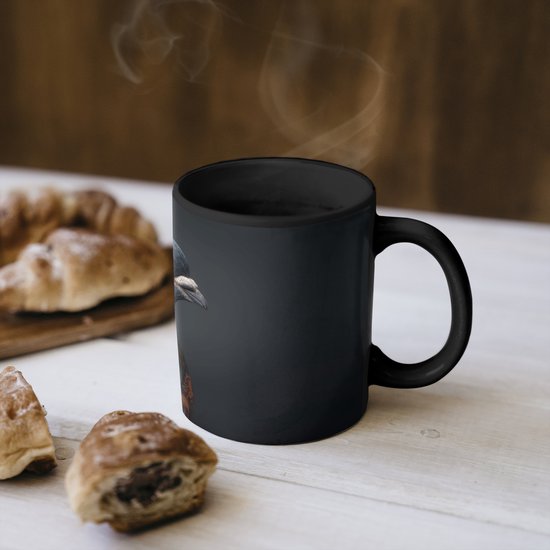 Magische Mok - Foto op Warmte Mokken - Koffiemok - Duif - Bloemen - Zwart - Magic Mok - Beker - 350 ML - Theemok