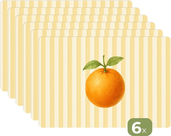 Placemats - 6 stuks - 45x30 cm - Placemat kunststof - Sinaasappel - Strepen - Oranje - Zomers - Borden onderleggers - Decoratie voor op tafel - Keuken tafeldecoratie accessoires - Vinyl onderlegger - Tafelversiering