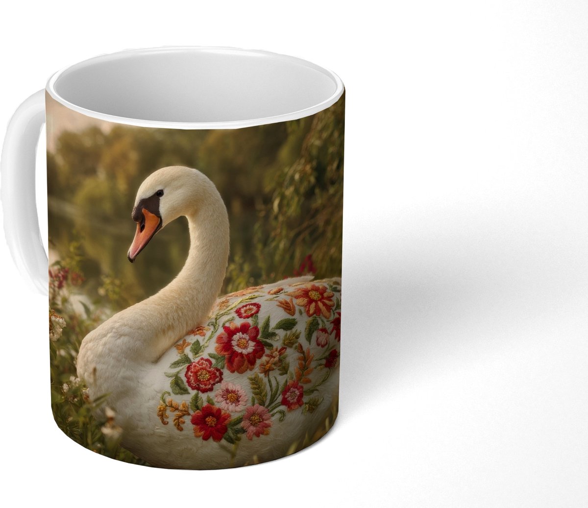 Mok - Koffiemok - Zwaan - Bloemen - Natuur - Mokken - 350 ML - Beker - Koffiemokken - Theemok
