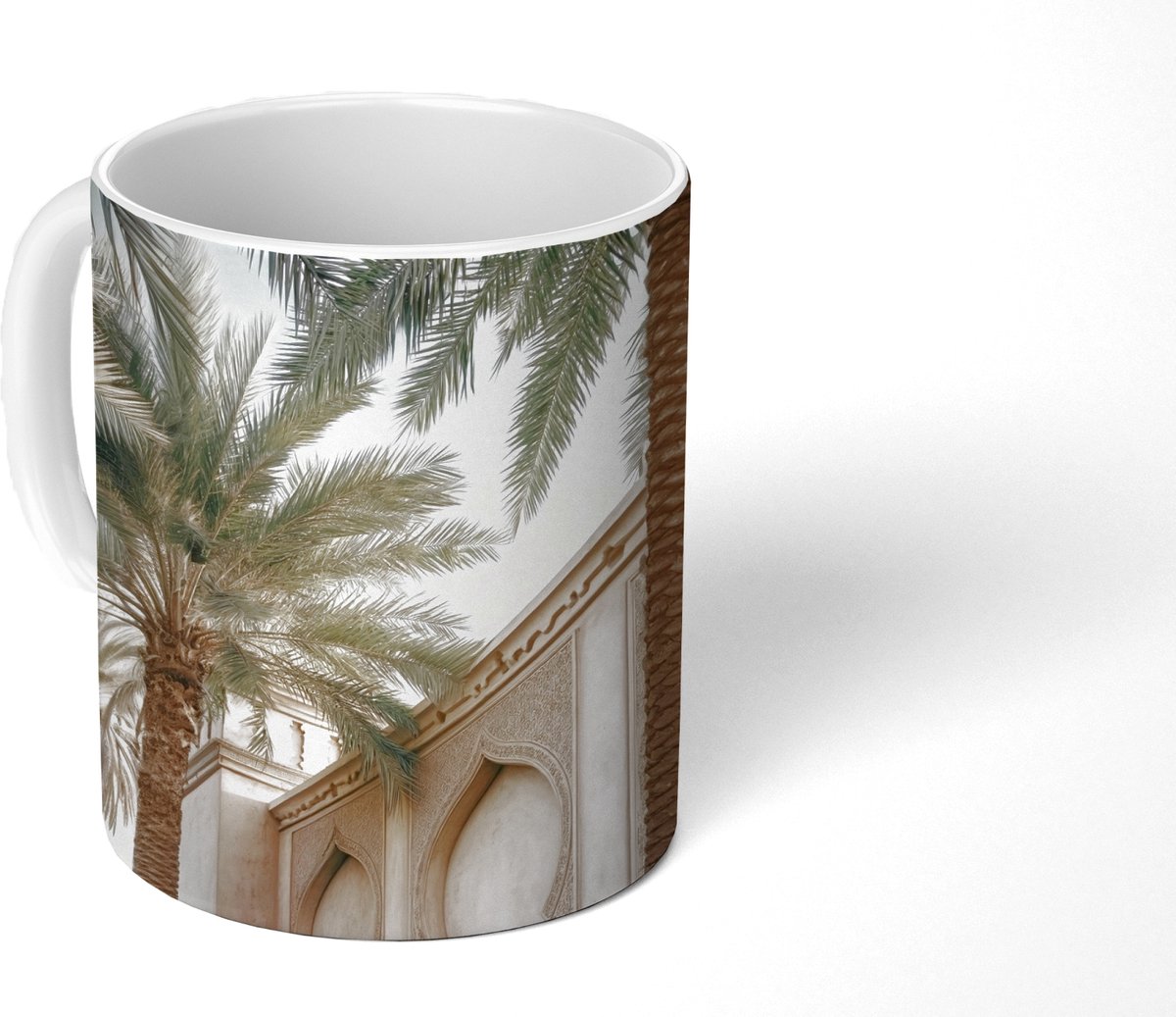 Mok - Koffiemok - Gebouw - Palmbomen - Beige - Zon - Mokken - 350 ML - Beker - Koffiemokken - Theemok